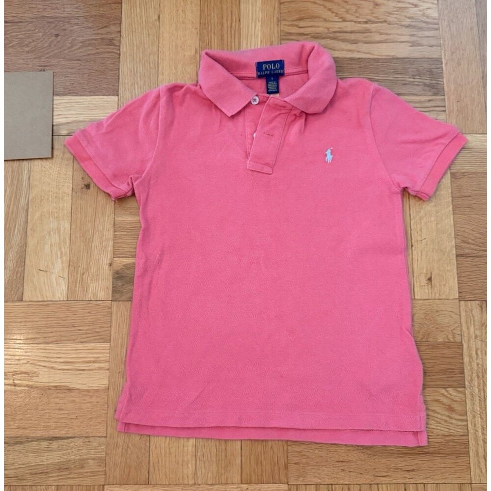 Polo Ralph Lauren Boys Size 7 Pink Solid Cotton Pique Short Sleeve Polo Shirt